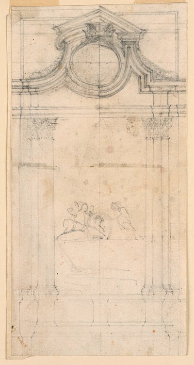 Piirustus, luostarin hautamuistomerkin luonnos, n. 1745. tekijältä Carlo Marchionni