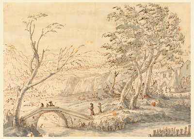Piirustus, maisema ja silta, 1770-1786 tekijältä Carlo Marchionni