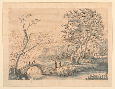 Piirustus, maisema ja silta, 1770-1786 tekijältä Carlo Marchionni