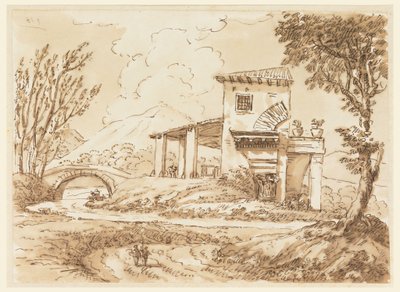 Piirros, maisema ja huvila, 1750-60 tekijältä Carlo Marchionni