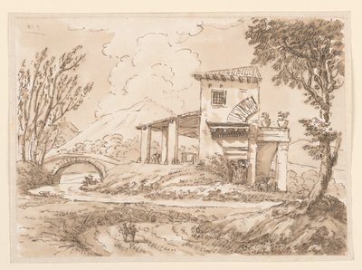 Piirros, maisema ja huvila, 1750-60 tekijältä Carlo Marchionni