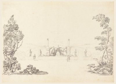 Piirustus, Luonnos suihkulähteestä puistossa, 1740 tekijältä Carlo Marchionni
