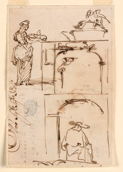 Piirustus, luonnoksia, 1725-50 tekijältä Carlo Marchionni