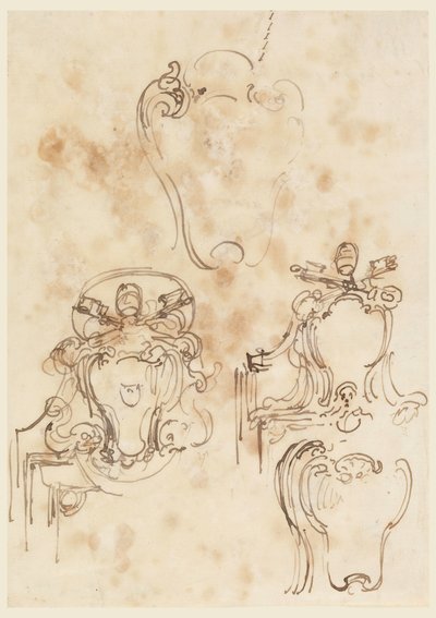 Piirustus, luonnoksia kehyksiä ja kaapistoja varten, 1758-69. tekijältä Carlo Marchionni