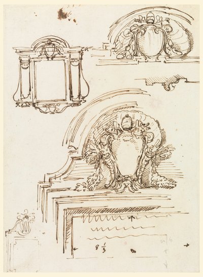 Piirustus, luonnoksia kehyksiä varten Pietarinkirkon sakastiin, 1740-58. tekijältä Carlo Marchionni