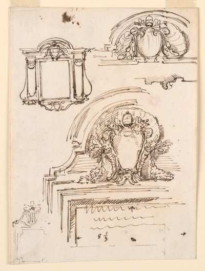 Piirustus, luonnoksia kehyksiä varten Pietarinkirkon sakastiin, 1740-58. tekijältä Carlo Marchionni