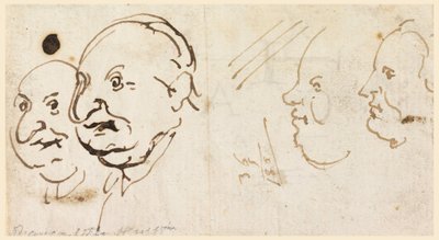 Piirustus, luonnoksia neljän pään karikatyyri, 1725-75 tekijältä Carlo Marchionni