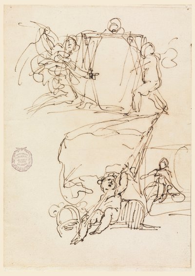 Piirustus, Kolme luonnosta, ennen 1775 tekijältä Carlo Marchionni