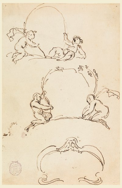 Piirustus, Kolme luonnosta kartongista, ennen 1775 tekijältä Carlo Marchionni
