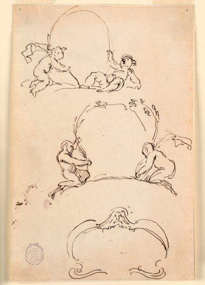 Piirustus, Kolme luonnosta kartongista, ennen 1775 tekijältä Carlo Marchionni