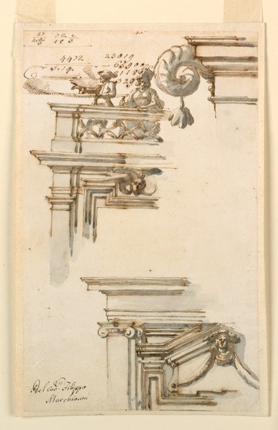 Piirustus, kaksi ovikoteloa, 1750-75 tekijältä Carlo Marchionni
