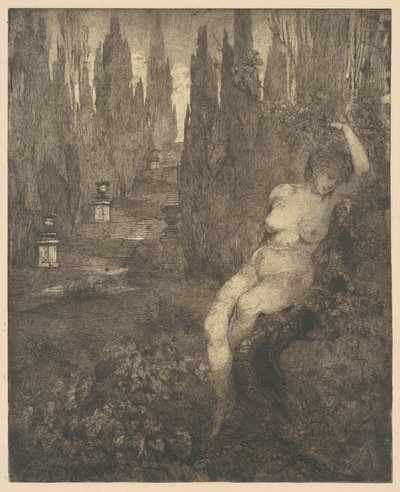 Alaston nainen unessa puistossa, 1890-luku. tekijältä Carlo Paolo Agazzi