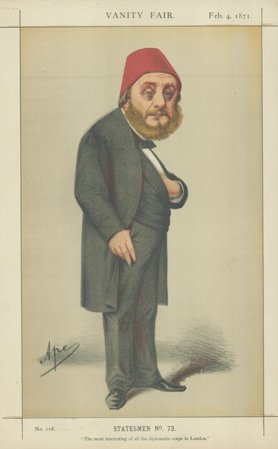 Hänen ylhäisyytensä Musurus Bey (väri litho) tekijältä Carlo Pellegrini