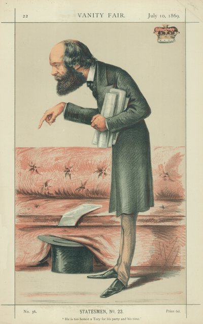 Salisburyn markiisi, Hän on liian rehellinen konservatiivi puolueeseensa ja aikaansa nähden, 10. heinäkuuta 1869, Vanity Fair -sarjakuva. tekijältä Carlo Pellegrini