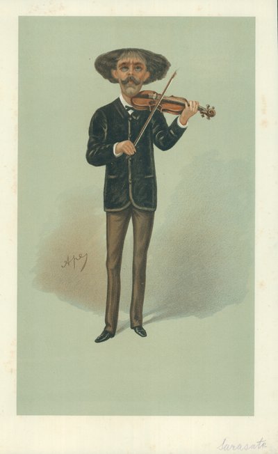 Senor Pablo Martin Meliton Sarasate, 25. toukokuuta 1889, Vanity Fair -sarjakuva tekijältä Carlo Pellegrini