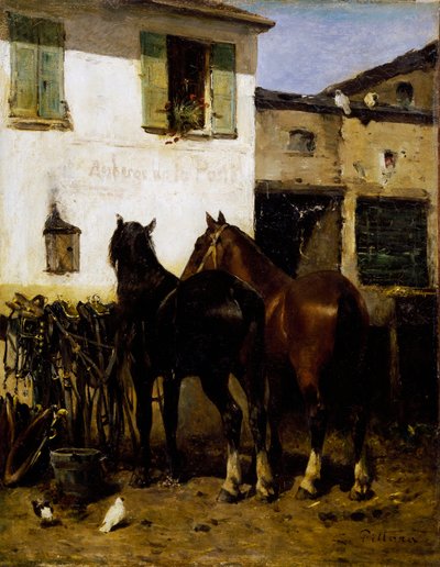 Posthevoset, maalaus Carlo Pittara (1836-1891), öljy kankaalle, 41x32 cm, Italia tekijältä Carlo Pittara
