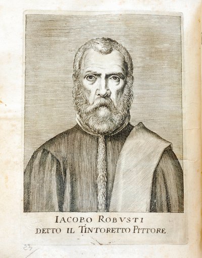 Muotokuva Jacopo Robusti dit le Tintoretista (Tintoretto) (1518-1594) italialainen taidemaalari Kaiverrus Carlo Ridolfin "Maraviglie dell