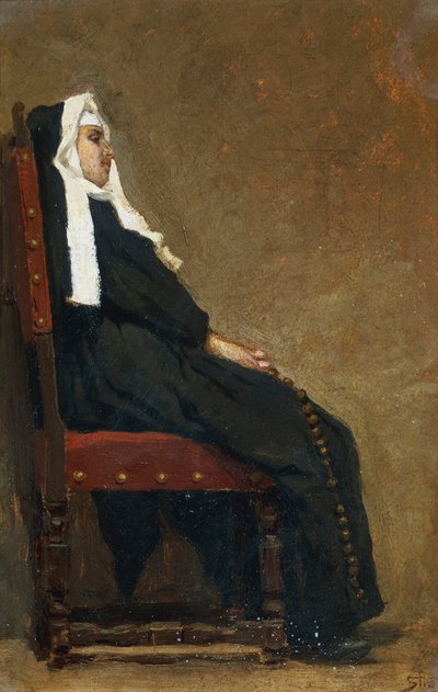 Nunna, Carlo Stragliati (1869-1925), öljy pahville, 30,5x20,5 cm. tekijältä Carlo Stragliati