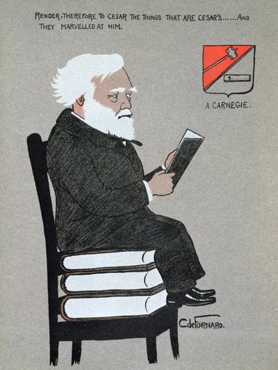 Karikatyyri Andrew Carnegie (1835-1919) piirros elokuvasta "Miljonaires of America" tekijältä Carlo de Fornaro
