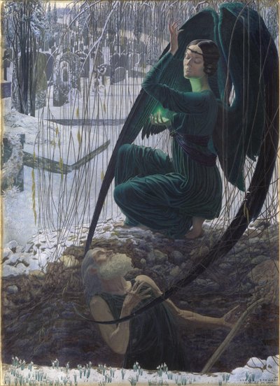 Haudankaivajan kuolema 1895-1900 tekijältä Carlos Schwabe