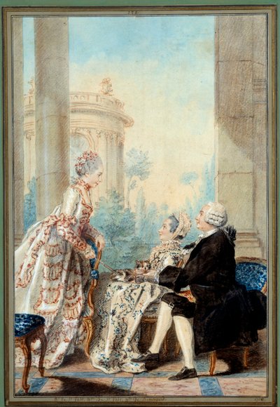 Monsieur ja Madame de Saint Vast ja Mademoiselle de Beauregard akvarelli Louis Carrogis dit Carmontelle tekijältä Carmontelle
