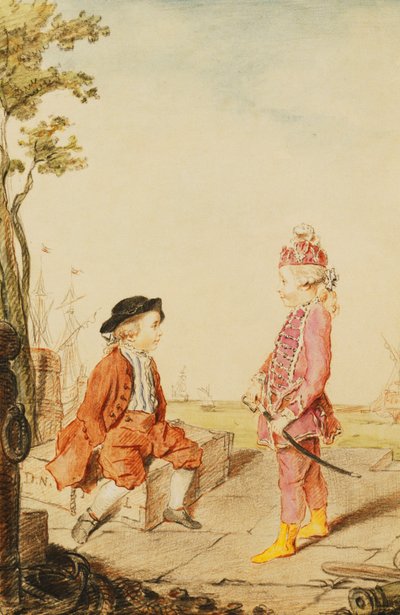Kaksi nuorta de Neuvillen veljestä laiturilla, 1767 tekijältä Carmontelle