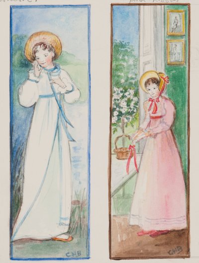 Elizabeth Bennet ja Emma Woodhouse, 2011 (wc paperilla) tekijältä Caroline Hervey Bathurst