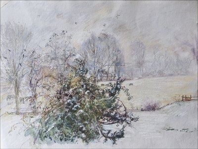 Talvi ikkunastamme, 2009 (pastelli & wc paperilla) tekijältä Caroline Hervey Bathurst