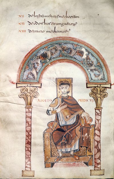 Ms CCII fol.91v Apollo Medicus, Isidore Sevillalaisen Etymologiaesta tekijältä Carolingian School