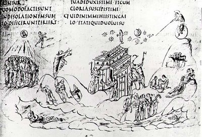 Eri kohtauksia, jotka kuvaavat yhtä psalmeista, Utrecht Psalterista, kopio alkuperäisestä Reimsistä nyt Utrechtin yliopiston kirjastossa (kynä ja muste) tekijältä Carolingian School