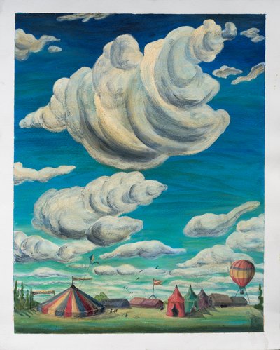 Isot pilvet sirkustelttojen yllä, 1992 (öljy paperille) tekijältä Carolyn Hubbard Ford