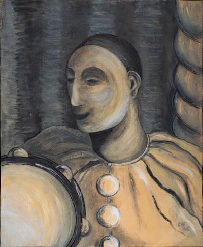 Klovni tamburiinilla, 1995 (akryyli paperille) tekijältä Carolyn Hubbard Ford