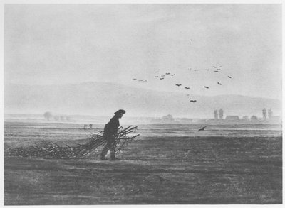 Syksyinen maisema, jossa mies kerää puuta tekijältä Caspar David Friedrich