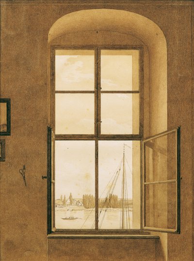 Näkymä taiteilijan työhuoneesta (oikea ikkuna) tekijältä Caspar David Friedrich