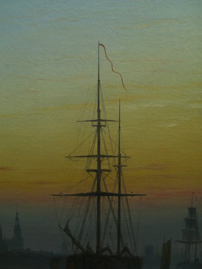 Saksa: Der Greifswalder Hafen Greifswaldin satama
 yksityiskohta Vaihtoehtoiset nimet: Ships in the harbour of Greifswald yksityiskohta tekijältä Caspar David Friedrich