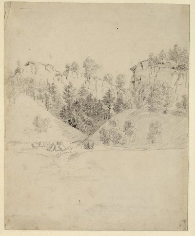 Saksa: Landschaft mit einem Steinbruch Maisema, jossa on louhos. tekijältä Caspar David Friedrich