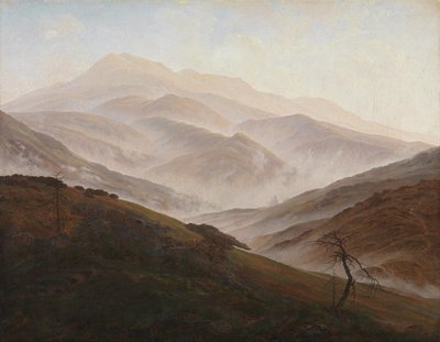Jättiläisvuorten maisema ja nouseva sumu tekijältä Caspar David Friedrich