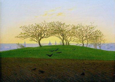 Kukkulat ja kynnetyt pellot Dresdenin lähellä tekijältä Caspar David Friedrich