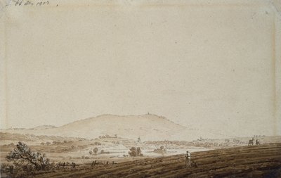 Maisema Böömissä ja näkymä Jeschkenin vuorelle, 1803 (tussi ja tussi, pesu paperille). tekijältä Caspar David Friedrich