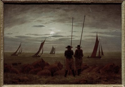 Mondnacht am Strand mit Fischern tekijältä Caspar David Friedrich