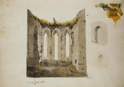 Goottilaisen kuoron rauniot, 4. heinäkuuta 1810 (lyijykynä ja wc paperille) tekijältä Caspar David Friedrich