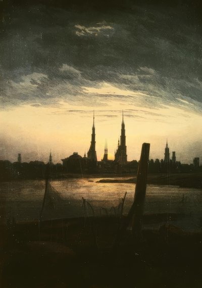 Stadt bei Mondaufgang tekijältä Caspar David Friedrich