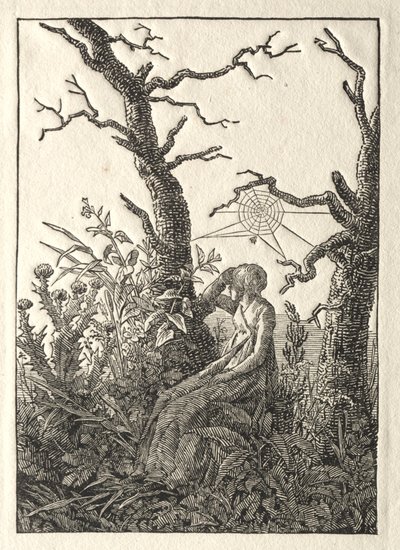 Nainen hämähäkinverkko paljaiden puiden välissä, 1803. tekijältä Caspar David Friedrich