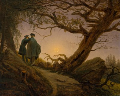 Kaksi miestä miettimässä kuuta, n. 1825-30. tekijältä Caspar David Friedrich