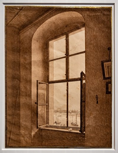 Näkymä taiteilijan ateljeelta, ikkuna vasemmalla tekijältä Caspar David Friedrich