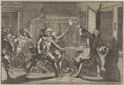Albrecht von Wallenstein, Friedlandin herttua, murhattiin omien sotilaidensa toimesta, 1634 tekijältä Caspar Luyken (attributed to)