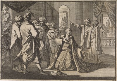 Emir Fakardin anoo sulttaani Murat IV:ltä hänen henkeään, 1633 tekijältä Caspar Luyken (attributed to)
