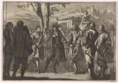 Englannin sotilaat vangitsevat Englannin kuningas Kaarle I:n vuonna 1647 tekijältä Caspar Luyken (attributed to)