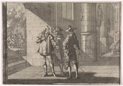 Masaniello puhuu kahdelle aatelismiehelle kirkossa, 1647 tekijältä Caspar Luyken (attributed to)