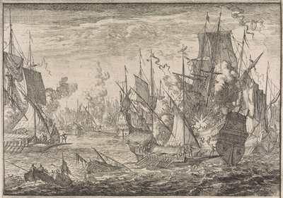 Meritaistelu turkkilaisten sotalaivojen ja Maltan ritarien keittiöiden välillä, 1644 tekijältä Caspar Luyken (attributed to)